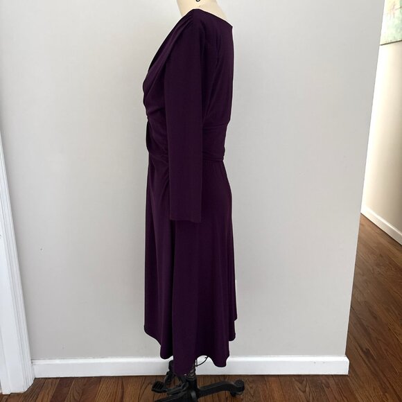 Chaps Women's Deep Purple Dress Front Twist Detail 3/4 length sleeve Size Large - Picture 2 of 8